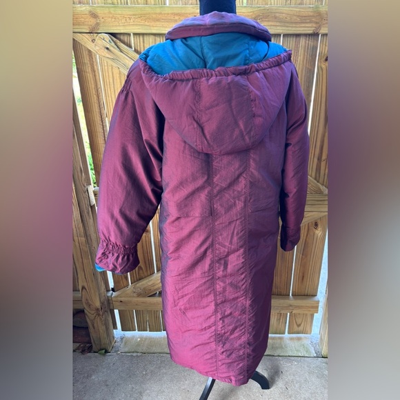 Vintage John Weitz Down Puffer Cocoon Coat with Hood Purple Teal & Blue Size MP - Picture 7 of 16